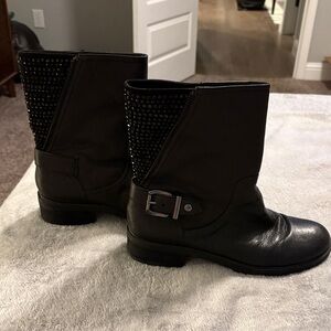 Gianni Bini Black Studded Ankle Boots with Buckle Detail